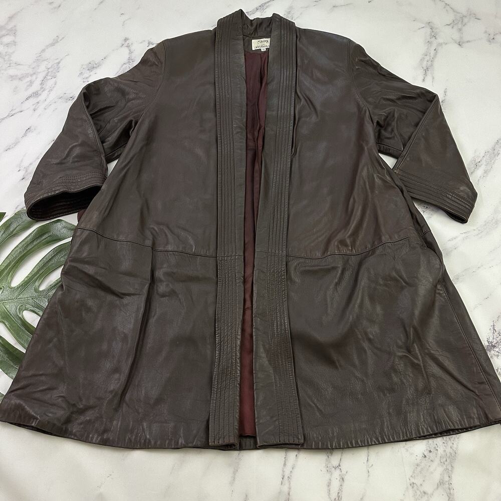 Maxima Sacks Fifth Ave Womens Vintage 80s Leather Trench Coat Size M Dark Brown
